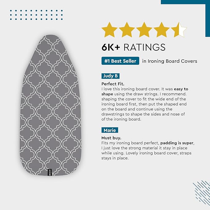 Encasa XO Ironing Board Cover and Pad 57"x22" - Thick 3mm Felt Padding, Drawstring Tightening & Lock, Easy Fit, Scorch & Stain Resistant, Fits X-Large Ironing Board - Big Leaves Green
