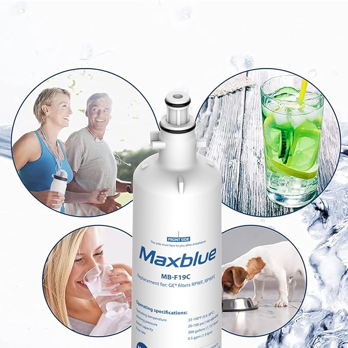 Maxblue Replacement for GE® RPWFE®, RPWF (with CHIP) Refrigerator Water Filter, Compatible with WSG-4, WF277, GFE28GMKES, PFE28KBLTS, GFD28GSLSS, PWE23KSKSS, GYE22HMKES, DFE28JSKSS, 4 Filters