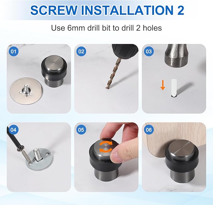 PATIKIL 3Set Round Door Stoppers, 46mm Stainless Steel Door Stop Doorstop Wedge Metal Cylinder Self Adhesive with Screw for Bottom of Door Floor Inside, Gold Tone