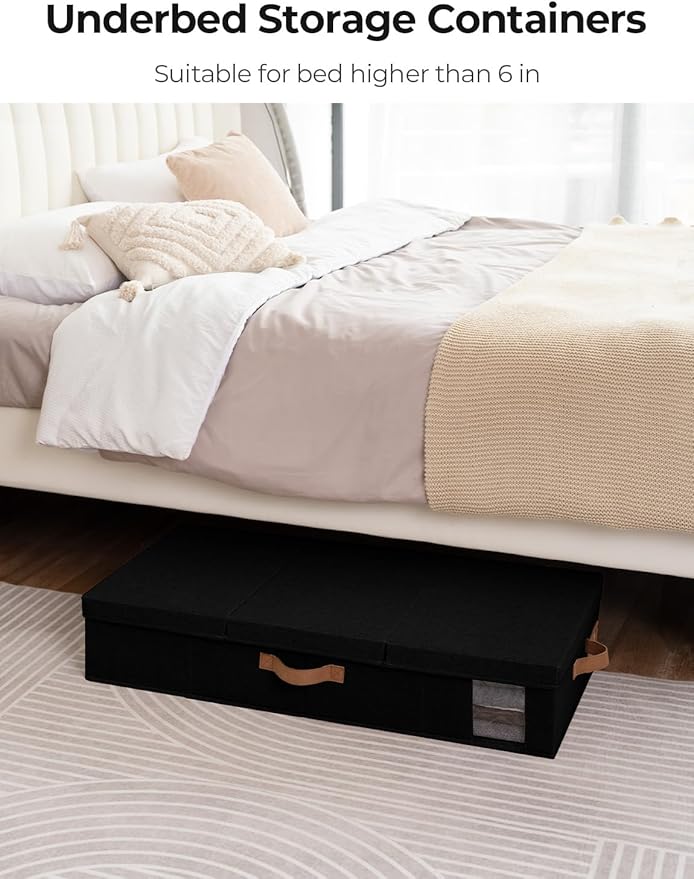 StorageWorks 2-Pack Large Under Bed Storage Bins with Lids, Underbed Storage Containers with Handles and Label Holder, Closet Organizer for Clothes, Blankets, Sweater