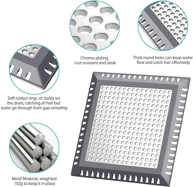 Hair Catcher/Drain Strainer/Shower Drain Cover for Bathroom Floor Drain, Stainless Steel and Silicone (6 inch, Dark Grey)