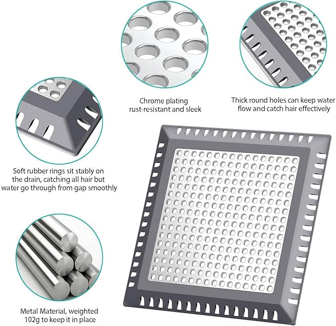 Hair Catcher/Drain Strainer/Shower Drain Cover for Bathroom Floor Drain, Stainless Steel and Silicone (Patented Product)