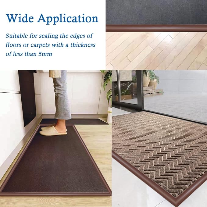 Floor Transition Strip Self Adhesive Carpet & Flooring Transitions Edging Trim Strip PVC Threshold Transitions Suitable for Threshold Height Less Than 5mm (20Ft, Brown)