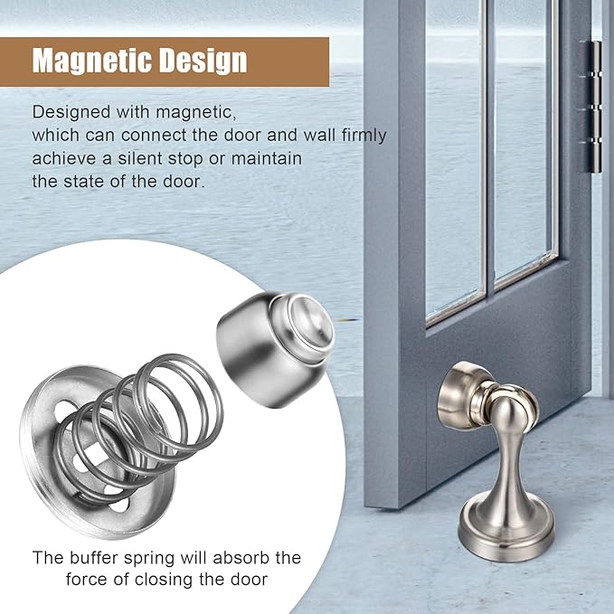 8 Pcs Magnetic Door Stoppers Stainless Steel Door Stops Magnetic Catch Holder with Screws for Wall Floor Mounted Wall Protector Hold (Silver)