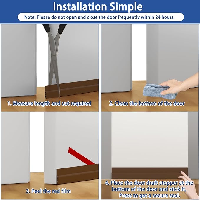 Under Door Draft Stopper, Self-Adhesive Door Sweep for Bottom of Door, Weather Stripping Doors Seal Soundproofing Insulation Strip, Doors Bottom Gap Blocker for Exterior/Interior (1M, Brown)