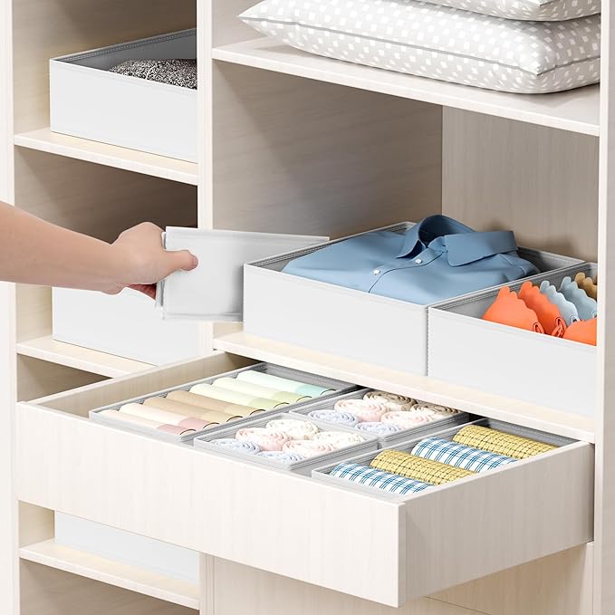 DIMJ Drawer Organizer Clothes - 18 Pack Baby Dresser Organizer for Nursery, Foldable Drawer Organizer Bins for Closet Bedroom Organization, Fabric Clothes Storage Dividers for Underwears, Socks, Bras