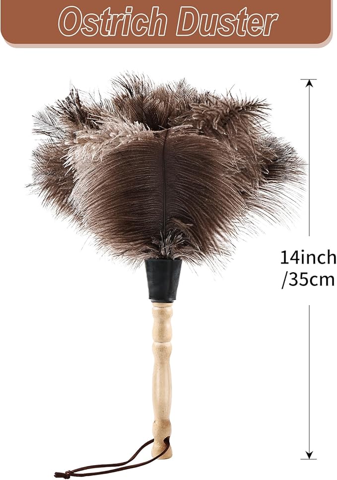 Ostrich Feather Duster 14" Natural Handheld Reusable Feathers Dusters with Wooden Handle for Cleaning Supplies Home Car Office(10PCS)