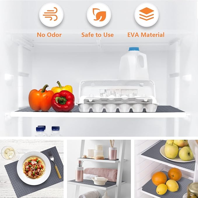 Shelf Liners for Kitchen Cabinets Refrigerator Liners Waterproof Kitchen Cupboard Liner Durable Plastic Drawer Mats EVA Material Non Adhesive Fridge Liner for Shelves - Gray 17.5 x 78.7 Inches