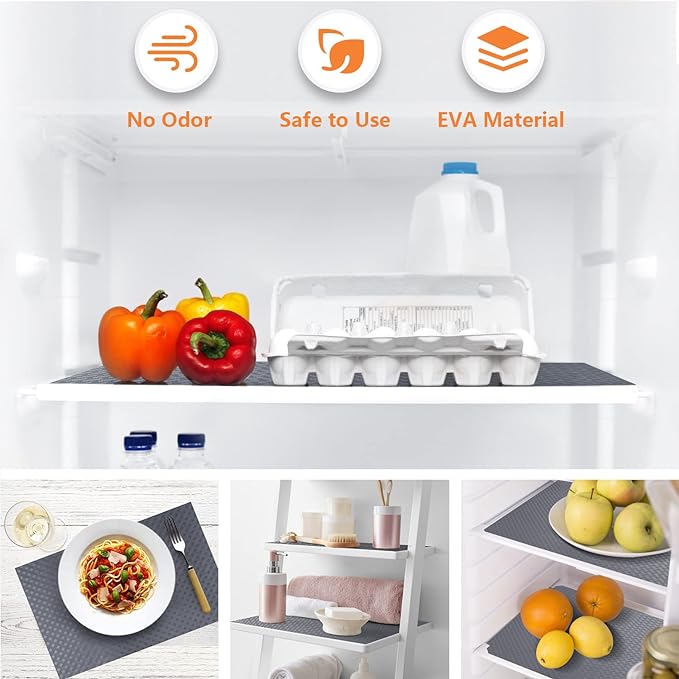 Shelf Liners for Kitchen Cabinets Refrigerator Liners Waterproof Kitchen Cupboard Liner Non-Slip Drawer Mats EVA Material Non Adhesive Fridge Liner for Shelves - Gray 17.5 x 236.2 Inches x 2 Rolls