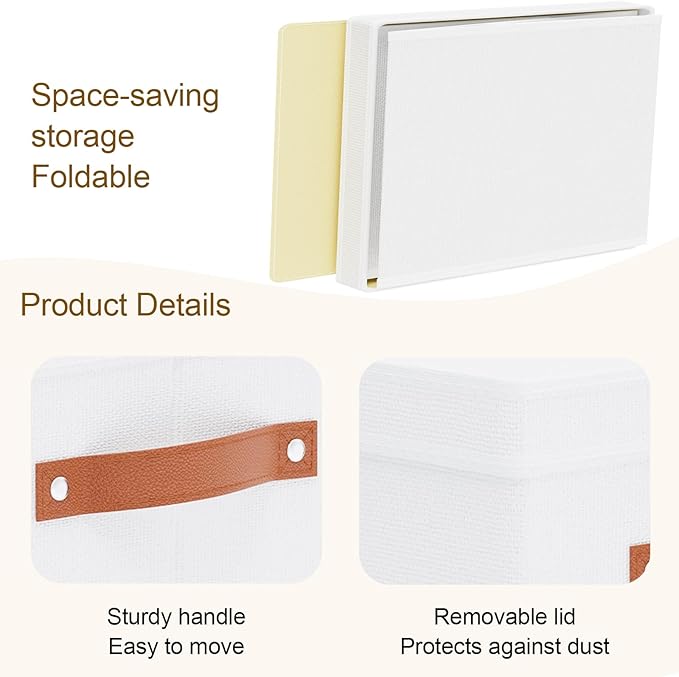 Fabric Storage Bins, Clothes Boxes for Shelves with Lids, Baskets for Organizing with Handles, Decorative Linen Closet Organizers, White, 1 Pack, 15 x 9.8 x 8.3 Inch