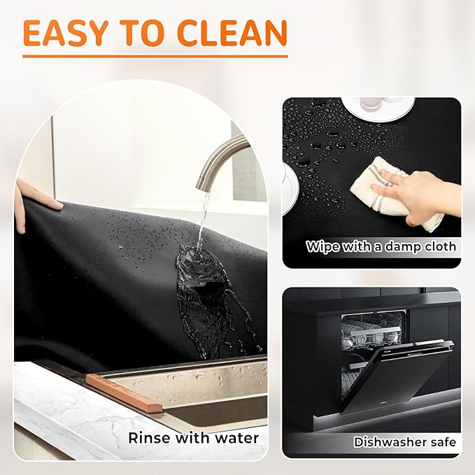 Warome Heat Resistant Mat, 47"x 23" Silicone Mat, Extra Large Silicone Mats for Kitchen Countert, Nonslip Kitchen Countertop Protector for Baking/Crafts, No Creases-Black