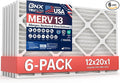 BNX TruFilter 12x20x1 Air Filter MERV 13 (6-Pack) - MADE IN USA - Electrostatic Pleated Air Conditioner HVAC AC Furnace Filters for Allergies, Pollen, Mold, Bacteria, Smoke, Allergen, MPR 1900 FPR 10