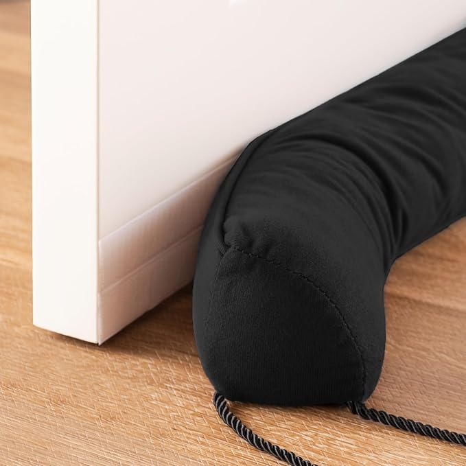 Sunolga 28" Door Draft Stopper Blocks Hot and Cold Air with Removable Washable Cover for Gaps Up to 3", All-Season Seal for Noise, Door Sweep for Bottom of Door and Window, Home Essentials, Black