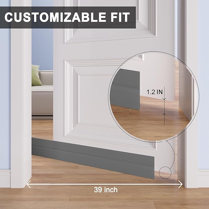 Door Draft Stopper,Door Sweep for Bottom,Weather Stripping Doors Seal Draft Guard Blocker Noise Cold Air Insulation Soundproofing for Exterior Interior Home Improvement(Grey, 39")