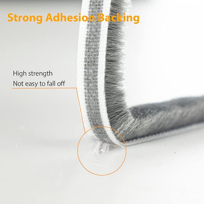 39.4FT Brush Weather Stripping, Neat Pile Self Adhesive Seal Strip for Windows and Door, Weatherstrip for Soundproofing, Windproof, Dustproof, Stronger Stickiness, 0.35'' Wide x 0.35'' Thick, Grey