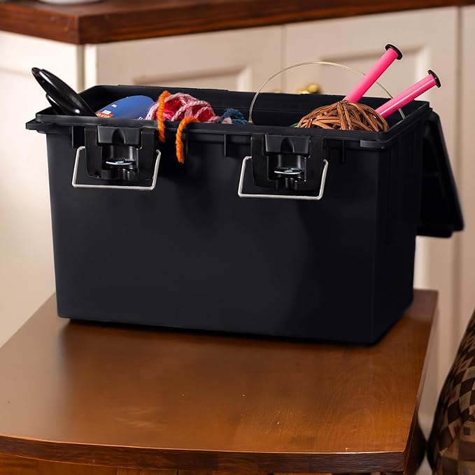 Sheffield 12706 Storage Bins With Lids, 2-Pack Stackable Storage Bins, Made in USA, Lockable and Water-Resistant Containers with Lids, Plastic Containers for Home, Classroom, and Dorm