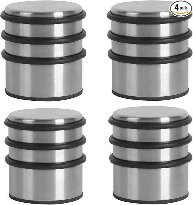 KINJOEK 4 Packs Heavy Duty Door Stopper, Solid Steel Door Stop No Need to Drill, Surrounded with Protective Rubber Bands Anti-Slip Door Wedge for Office, Home, Garage, Laundry Door