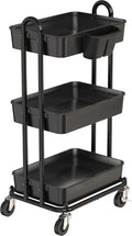 Simple Houseware 3-Tier Multifunctional Rolling Utility Cart with Hanging Bucket, Black