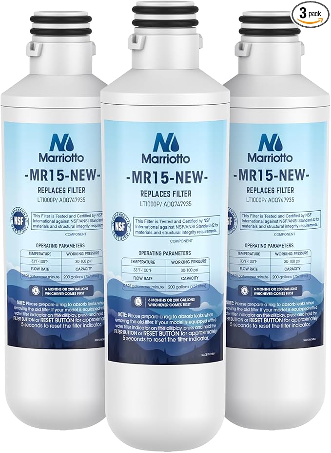 MARRIOTTO LT1000PC Refrigerator Water Filter, Water Filter ADQ747935 Compatible with LT1000PC, LT1000PC/PCS, LT-1000PC, MDJ64844601, ADQ747935, ADQ74793504 Water Filter (3 Pack)