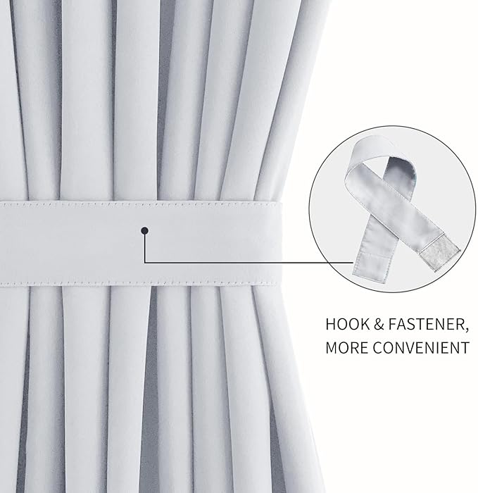 DWCN French Door Curtains – Rod Pocket Thermal Blackout Curtain for Doors with Glass Window, Kitchen and Patio Doors for Privacy, 54 X 72 Inches Long, 1 Curtain Panel with Tieback, Greyish White