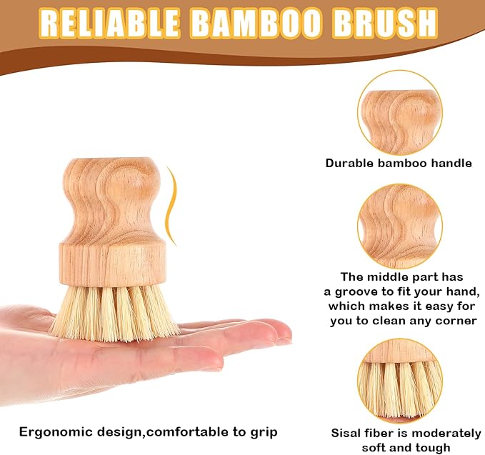 Nuenen 40 Packs Bamboo Dish Scrub Brushes Wooden Scrubbers Set Kitchen Dishwashing Scrubber with Natural Sisal Bristles for Iron Pot Pan Sink