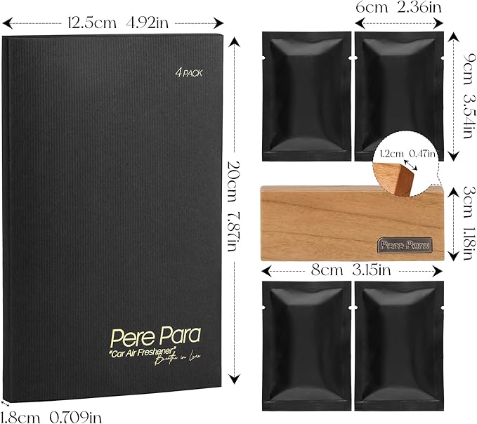 4 Refreshing Scent Bags Wood Car Air Freshener Vent Clip (Burlywood, Amber)- Natural Scent Diffuser for Car, Truck & SUV Premium Essential Oil Starter Kit Gift for Men & Women