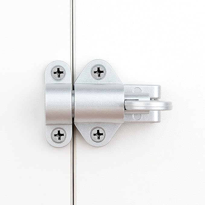 6 Packs Self-Closing Latches，Silver Gray Spring Door Lock，Resilient Bolt Latch Aluminum Alloy Safety Automatic Spring Barrel Slide Door Lock with Screws,Used for Gate,Window and Cabinet etc