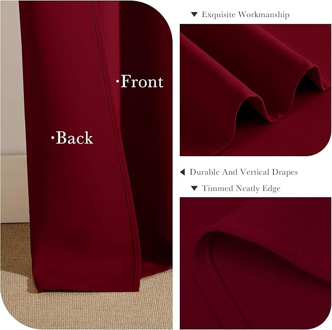 PONY DANCE Blackout Curtains for Bedroom - Double Pieces Thermal Insulated Drapes Noise Reducing Solid Grommet Top Window Curtain Panels for Home Decoration and Doorway, 55 x 80 inch, Red, 1 Pair