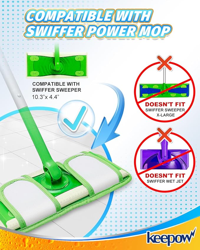 Keepow Reusable Mop Pads Refills Compatible with Swiffer Sweeper and Sweep & Mop Deluxe, Microfiber Wet Mopping Cloths Dry Sweeping Floor Cleaning Mop Pad Refill, Mop Head Replacements Part 3 Pack