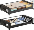 Under Bed Storage with Wheels,XXL 60L Under Bed Storage Containers with Clear Lids, Rolling Under Bed Metal Drawer for Clothes, Shoes,Toys (Black, 2 Pack)