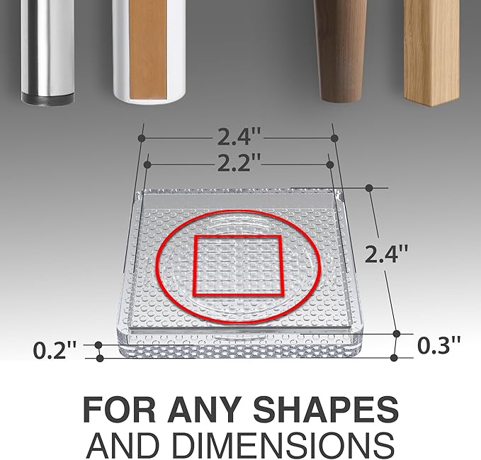 X-Protector Furniture Cups - 8 PCS 2.2" - Non Slip Furniture Pads for Hardwood Floors - Transparent Floor Protectors - Bed Stoppers to Prevent Sliding - Keep Furniture from Sliding on Floor! (Square)