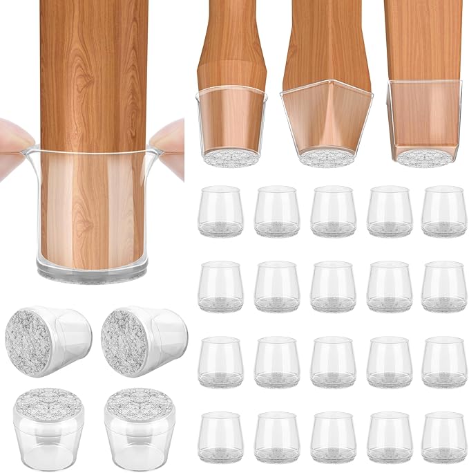 BALEINE 24 Pack Silicone Chair Leg Floor Protectors, Stool Leg Protectors Cap, Non-Slip Chair Leg Caps for Hardwood Floors (Clear, X-Large, 24 Pack)
