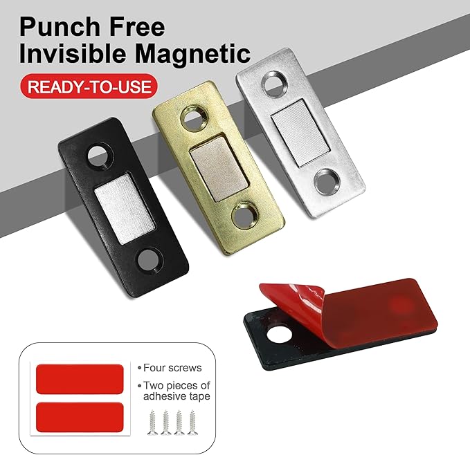 Cabinet Magnetic Catch, 20 Pack Black Ultra Thin Magnetic Cabinet Door Catch, Adhesive Cabinet Magnets for Kitchen Drawer Cabinet Door Closet, Concealed Strong Magnetic Cabinet Latch