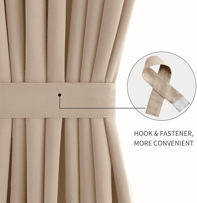 DWCN French Door Curtains – Rod Pocket Thermal Blackout Curtain for Doors with Glass Window, Kitchen and Patio Doors for Privacy, 12 X 72 Inches Long, 1 Curtain Panel with Tieback, Beige