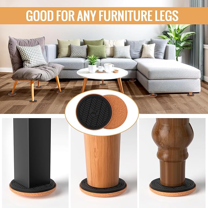 Felt Furniture Sliders for Hardwood Floors, PISAO 16 PCS 3 ½” Heavy Duty Furniture Movers - Unique Non-Scratch Design, Thick Felt Pads for Hard Surfaces, Move Large Furniture Easily