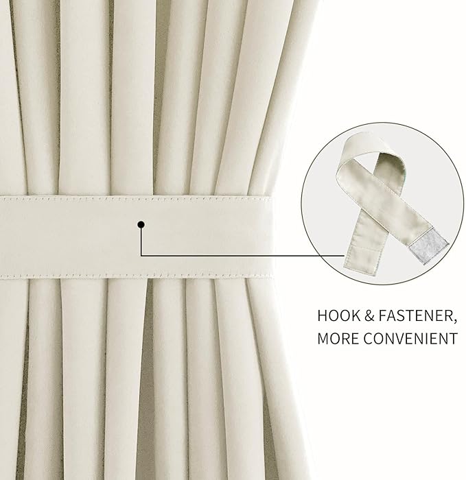 DWCN French Door Curtains – Rod Pocket Thermal Blackout Curtain for Doors with Glass Window, Kitchen and Patio Doors for Privacy, 12 X 72 Inches Long, 1 Curtain Panel with Tieback, Light Beige