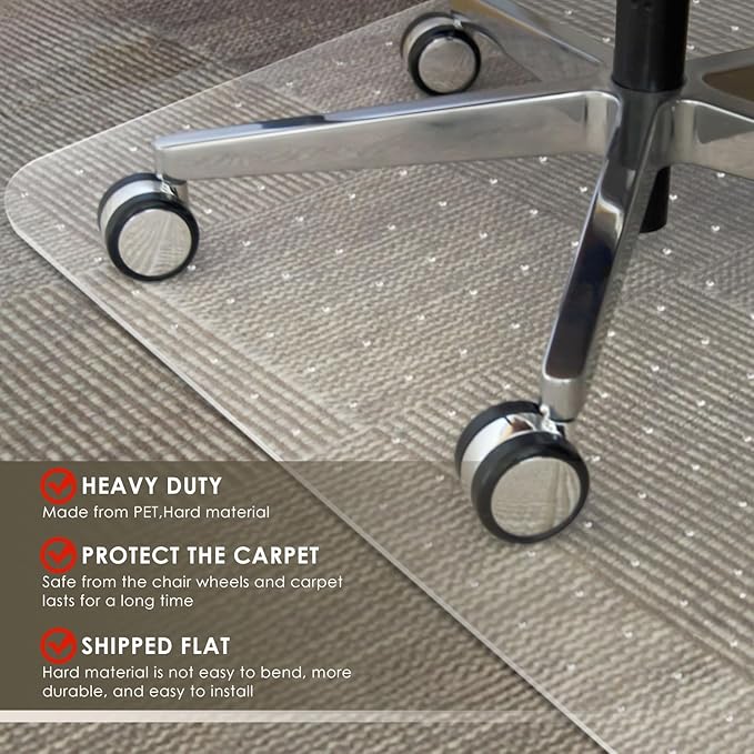 Azadx Heavy Duty Office Chair Mat for Carpet 32" x 48" Hard Material Chair Mat for Carpeted Floor Slip Resistant Carpet Protector for Home Office Easy Glide Desk Floor Mat for Office Chair on Carpets