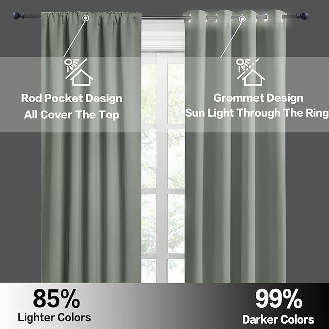 RYB HOME Short Curtains 36 inch 2 Panels Set, Room Darkening Small Window Drapes Thermal Insulated Cafe Curtains for Kitchen Dorm Transit Van, W42 x L36 inch, Grayish Green