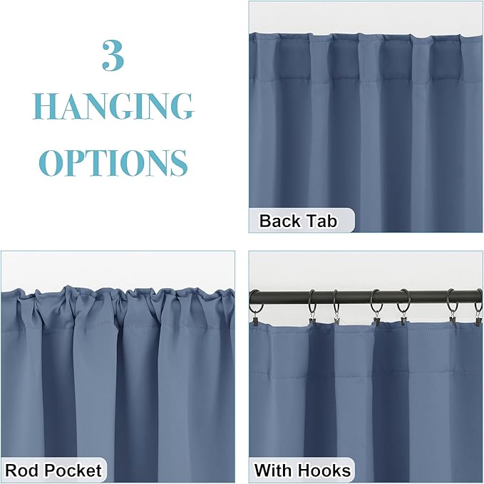 RYB HOME Small Window Curtains - Blackout Insualting Privacy Curtains for Kids Bedroom Kitchen Bathroom Basement Cafe Cabinet Tiers Drapes, 34 Width x 30 Length, 2 Panels, Stone Blue