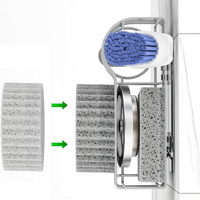Cisily Grey Smiley Sponge Holder for Kitchen Sink Caddy, Stainless Steel Brush Holder Dish Cloth Hanger, Suction Cup Sink Organizer Scrubber