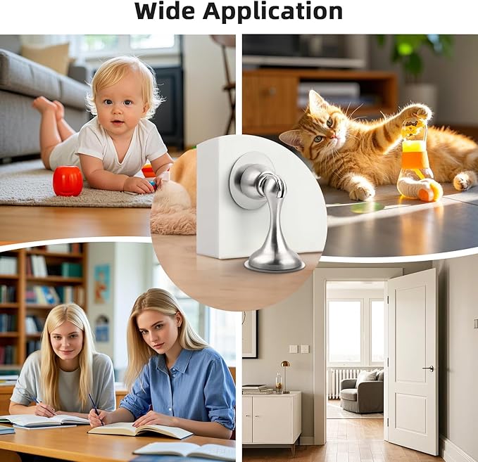 Probrico Brushed Nickel Magnetic Door Stoppers for Bottom of Door, Stainless Steel Magnet Door Catch Door Stops to Keep Door Open, Heavy Duty Door Holder, Wall and Floor Mounting, 1 Pack