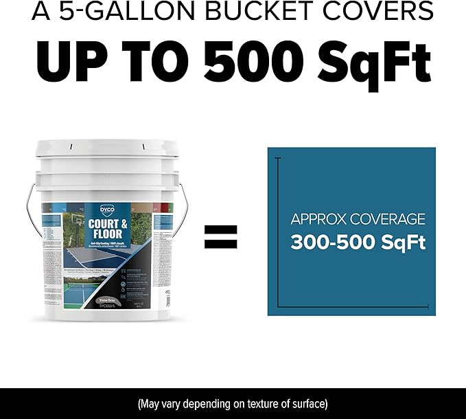 DYCO Court & Floor Anti-Slip Coating - Slip-Resistant Pavement, Cement & Concrete Paint for Pickleball, Tennis & Basketball Courts, Exceeds ADA Standards for Safety Areas (Stone Gray, 5 Gallons)