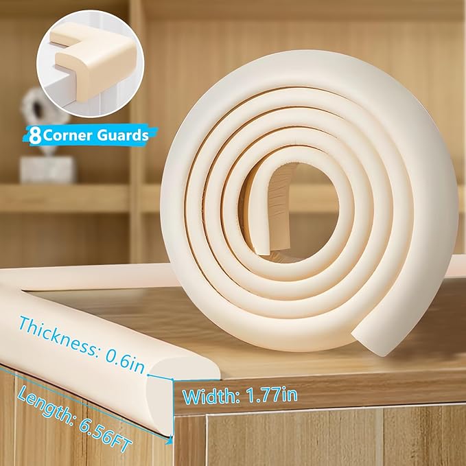 Baby Proofing Edge Corner Protector,1Roll L-Shape Soft Cabinet Door Bumper Corner Strip,8 Furniture Safety Bumper Corner Guards,Wall Protector,Self Adhesive,for Nursery,Kitchen,Fireplace,Table