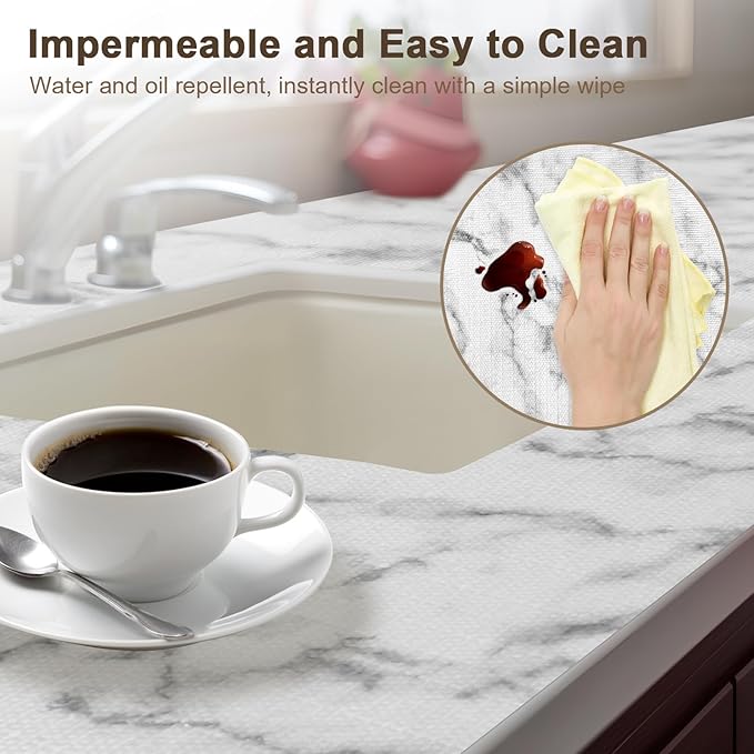 OcePor Non-Adhesive Drawer and Shelf Liner 17.5IN x 20FT，Non Slip Cabinet and Cupboard Liner, Kitchen Cabinet Liners for Shelves, Waterproof Drawer Shelf Liners for Cabinets/Bathroom Cupboard, Marble