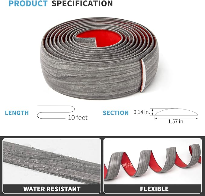 Art3d Self Adhesive Vinyl Strip for Joining Floor Gaps, Carpet Thresholds - 10 FT, 1.57in, Gray