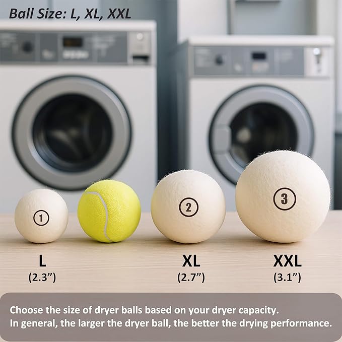 Sheep Wool Dryer Balls 12 Pack L(2.3") Premium Natural Fabric Softener, Reusable Laundry Dryer Balls for Reducing Drying Time, Static and Wrinkles, Eco-Friendly – 100% New Zealand Wool