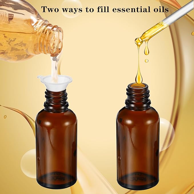 10ML Roller Bottles for Essential Oil, 4 Pack Empty Amber Glass Roller Bottle for Perfume Oil, Roll on Bottles with Stainless Steel Roller Balls, Opener, Funnel and Dropper