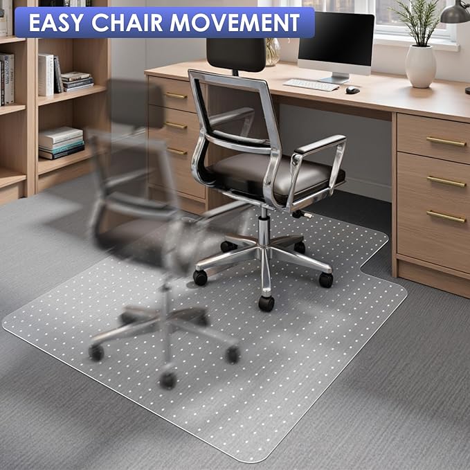 Kuyal Office Chair Mat for Carpet, 2 Pack 36x48 Clear Heavy Duty Computer Chair Mat with Lip, Under Desk Protector Carpeted Floors Mat, Easy Chair Movement,Ship Flat