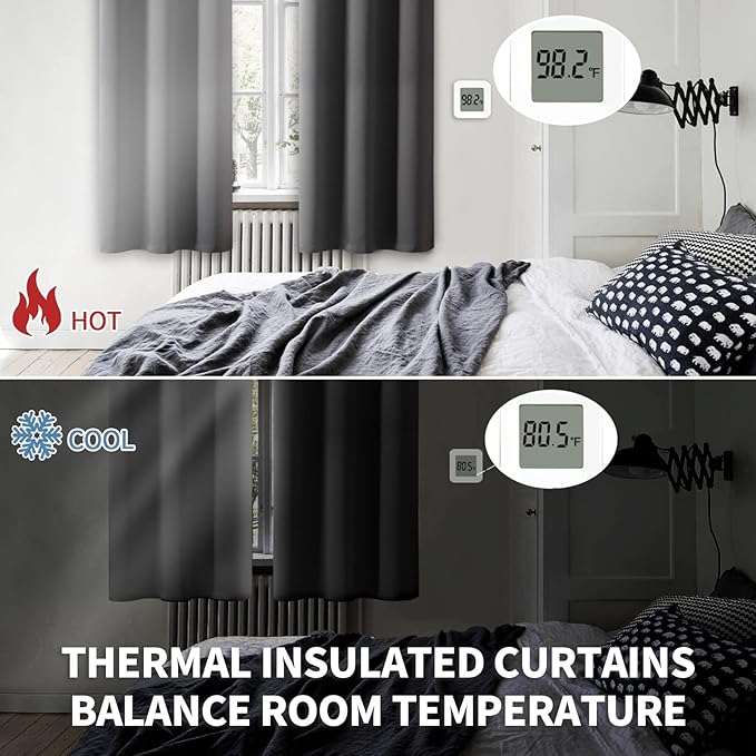 BGment Blackout Curtains 40 Inches Long for Bedroom, Rod Pocket Short Drapes for Kitchen/BathroomWindow Thermal Insulated Room Darkeng Blinds Privacy, Dark Grey, 2 Panels, 42 x 40 Inch