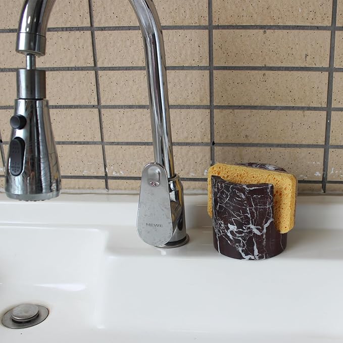 Natural Rosa Levanto Marble Sponge Holder for Kitchen Counter, Drying Rack, Sponge Caddy for Sink Organizer
